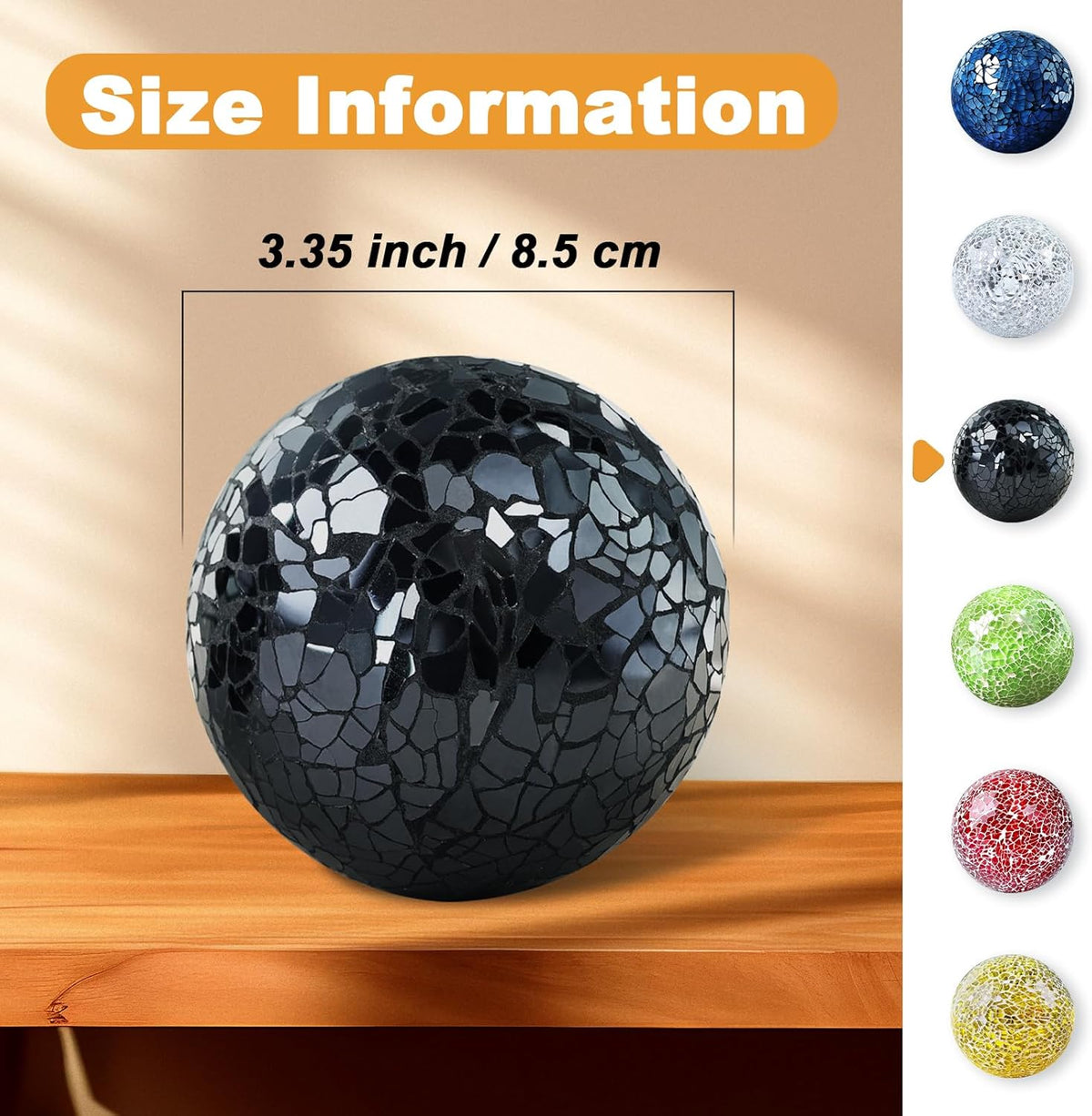 Decorative Balls for Centerpiece Bowls Black Mosaic Glass Orbs Sphere Crack Ball Mirror Globe