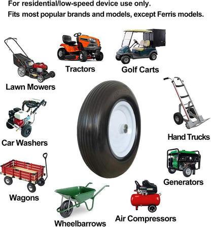 Set of 2 Wheelbarrow Tire 4.80/4.00-8 Flat-Free with 3/4 & 5/8 Wheel Bearing, 3-6" Hub 16" Solid