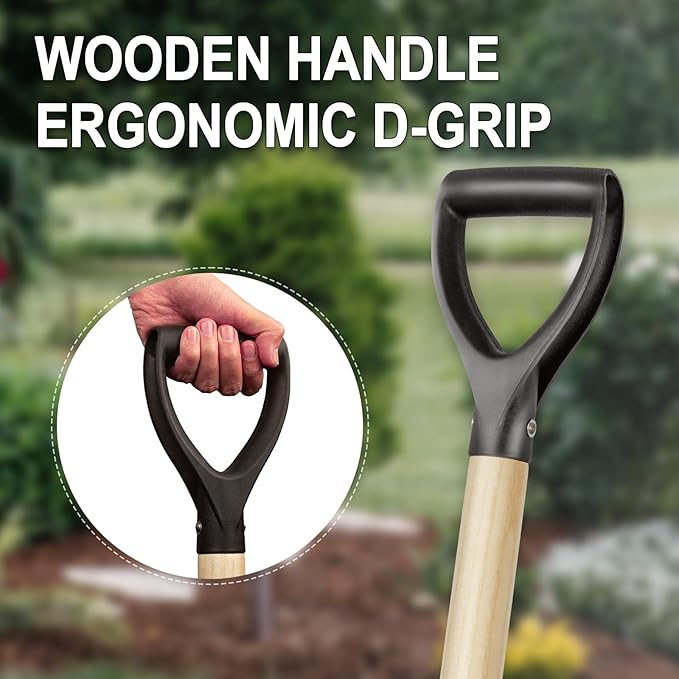 Shovel for Digging,Round Shovel, Garden Tool with D-Handle, 41 Inches in Overall Length, Wooden