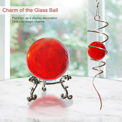 Gazing Ball Spiral Tail with Red Glass Orb, Wind Spinner Stabilizer, Spiral Wind Spinners Tail