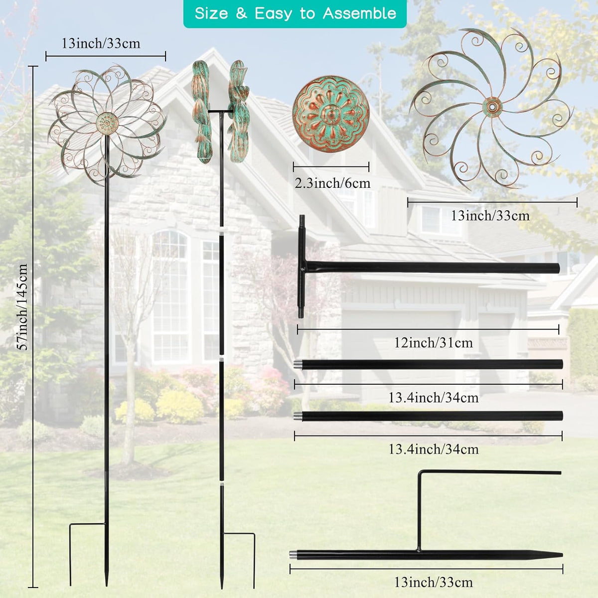 Wind Spinners Outdoor Wind Spinner Metal 13” Dia Wind Spinners for Yard and Garden Decor Pinwheels
