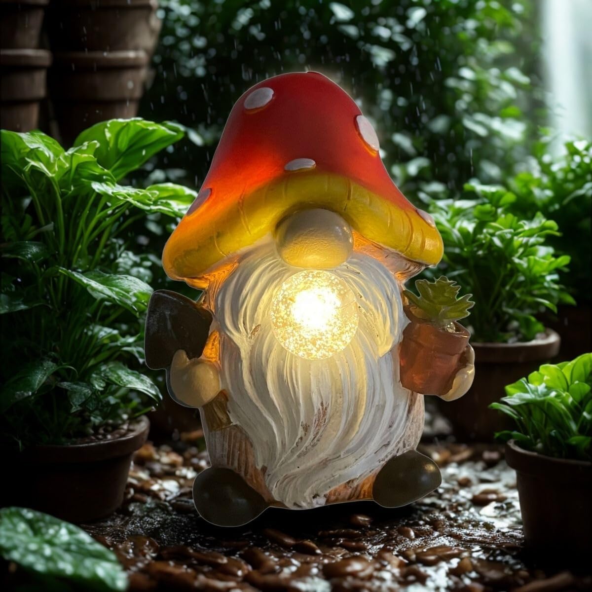 Solar Mushroom Gnomes Garden Statues Outdoor Decor with Night Glow,Cute Fairy Garden Statues for