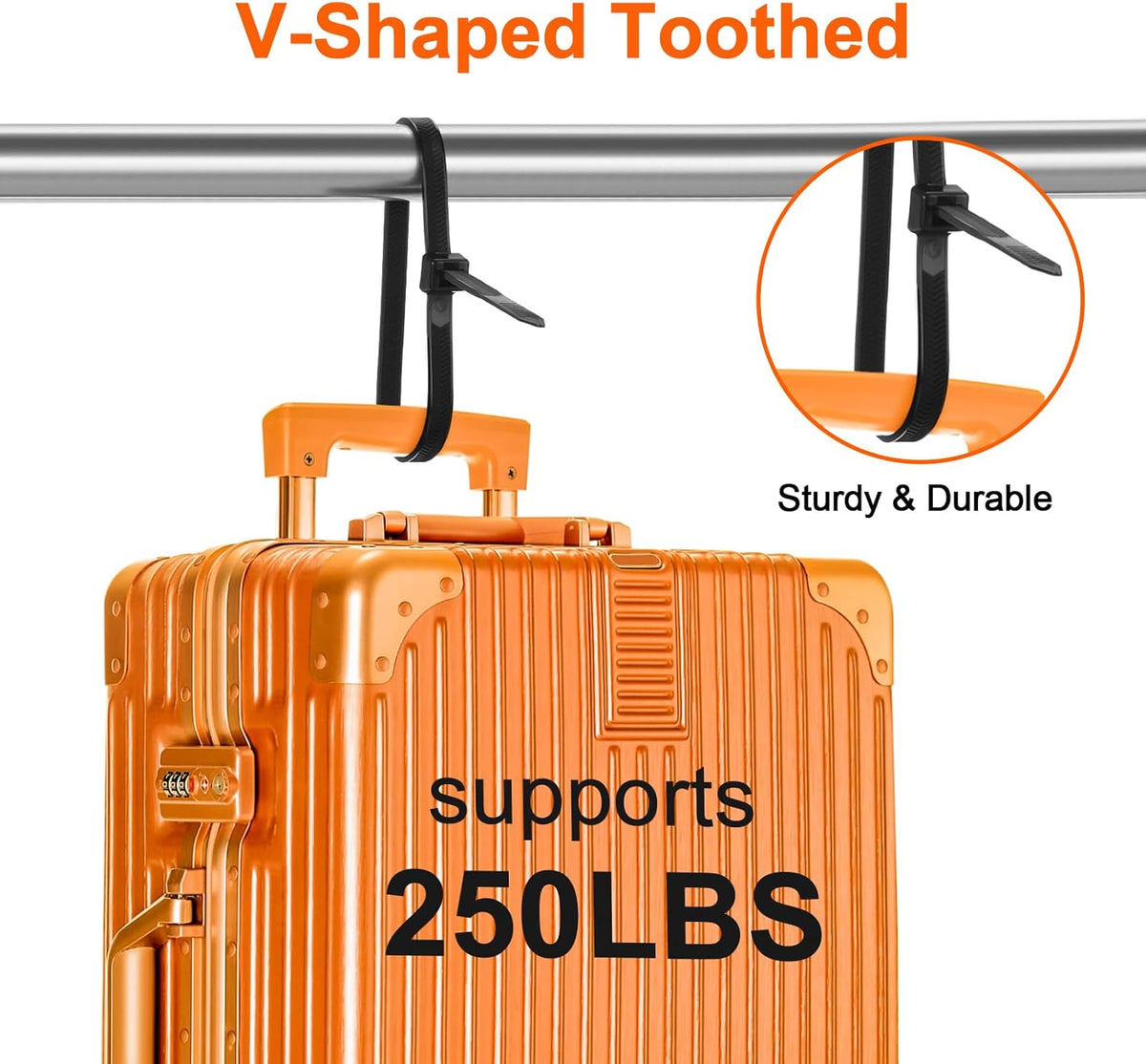 12 Inch V-Shaped Zip Ties Double Sided Toothed,250 LBS Tensile Strength Heavy Duty Cable Wire Ties