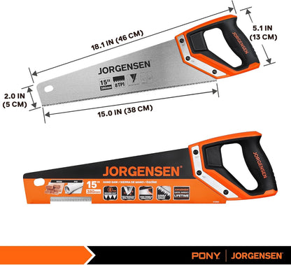 JORGENSEN 15 Inch Pro Hand Saw, 8 TPI Fine-Cut Ergonomic Non-Slip Aluminum Ultrasonic Welding