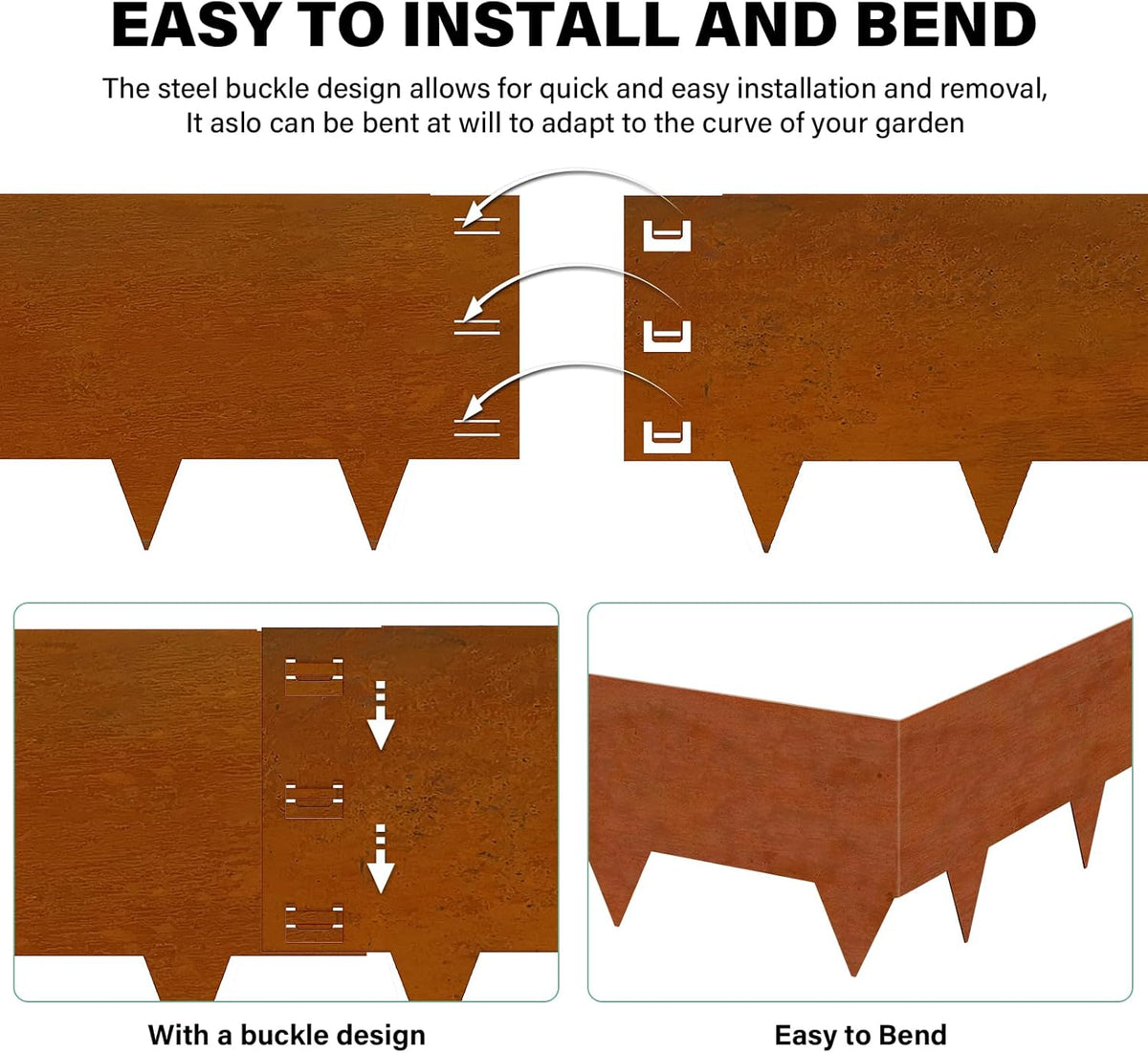 Cor-Ten Steel Landscape Edging 12 Inch,20Ft 6-Pack Rust-Resistant Metal Landscape Edging,Steel
