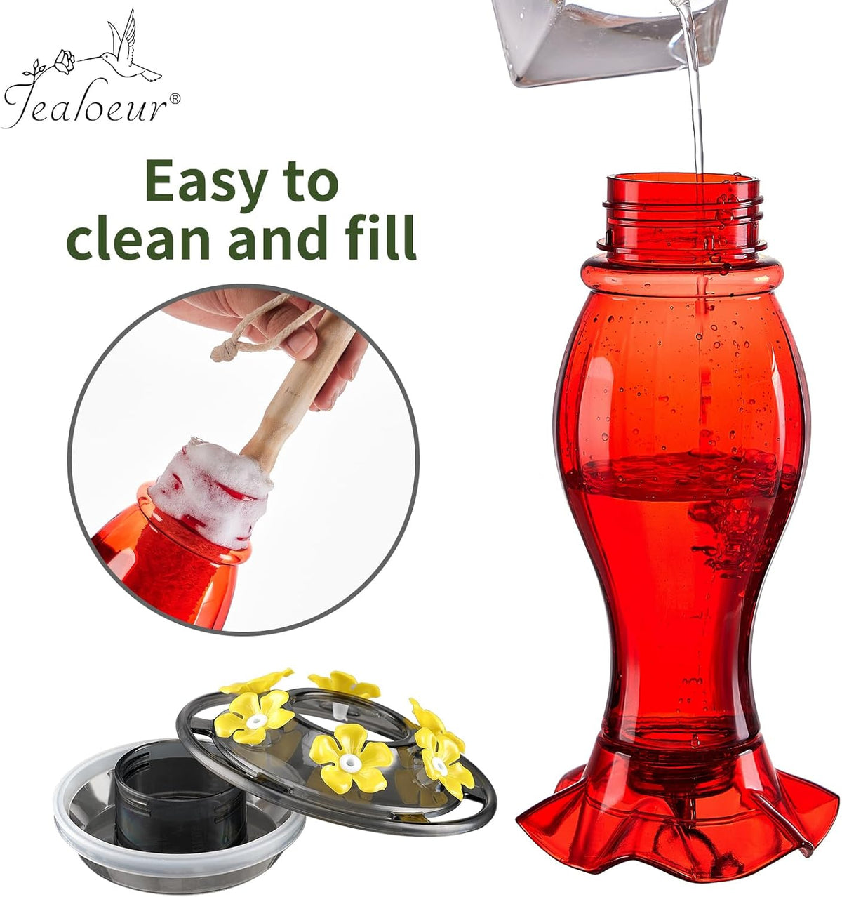 Hummingbird Feeder for Outdoors Hanging, 18 OZ Humming Birds Feeders with 6 Bee Guard Feeding Ports
