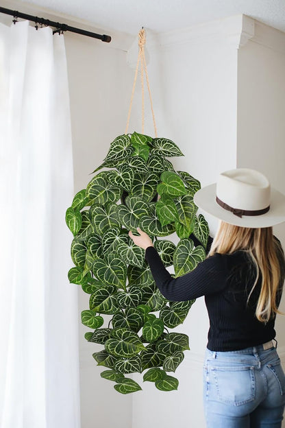 Large Fake Hanging Plants in Pot with Hook, 37" Artificial Hanging Pothos Long Vines Plants, Fake