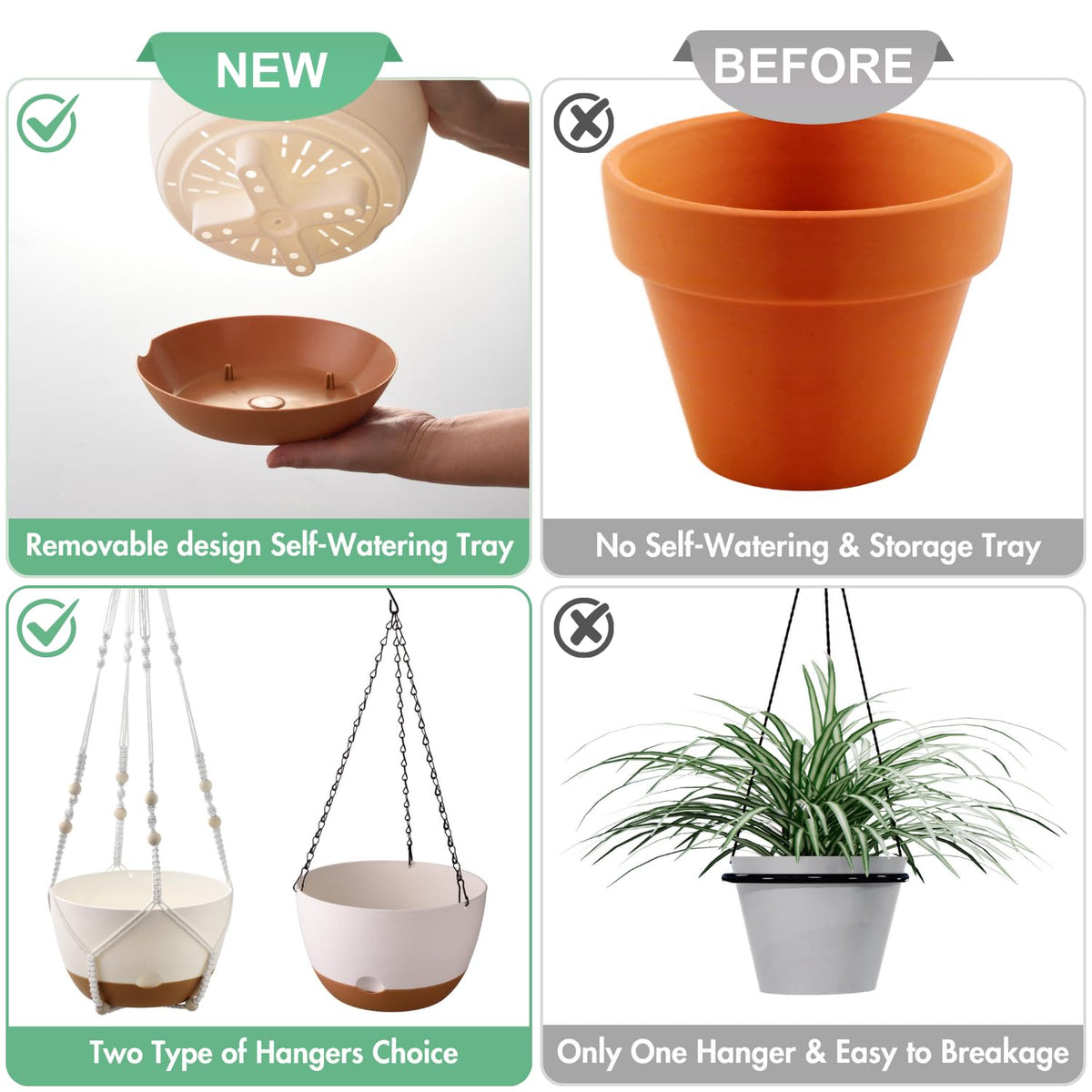 Set of 2-10 Inch Hanging Planters for Indoor Plants with Self-Watering Includes Hanging Pots for