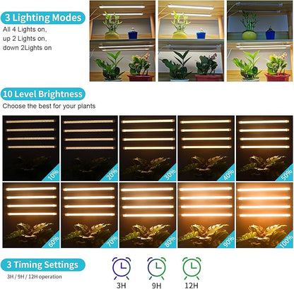 LED Grow Light Strips for Indoor Plants Full Spectrum 3500K, 192 LEDs Plant Light Bar with 3/9/12H