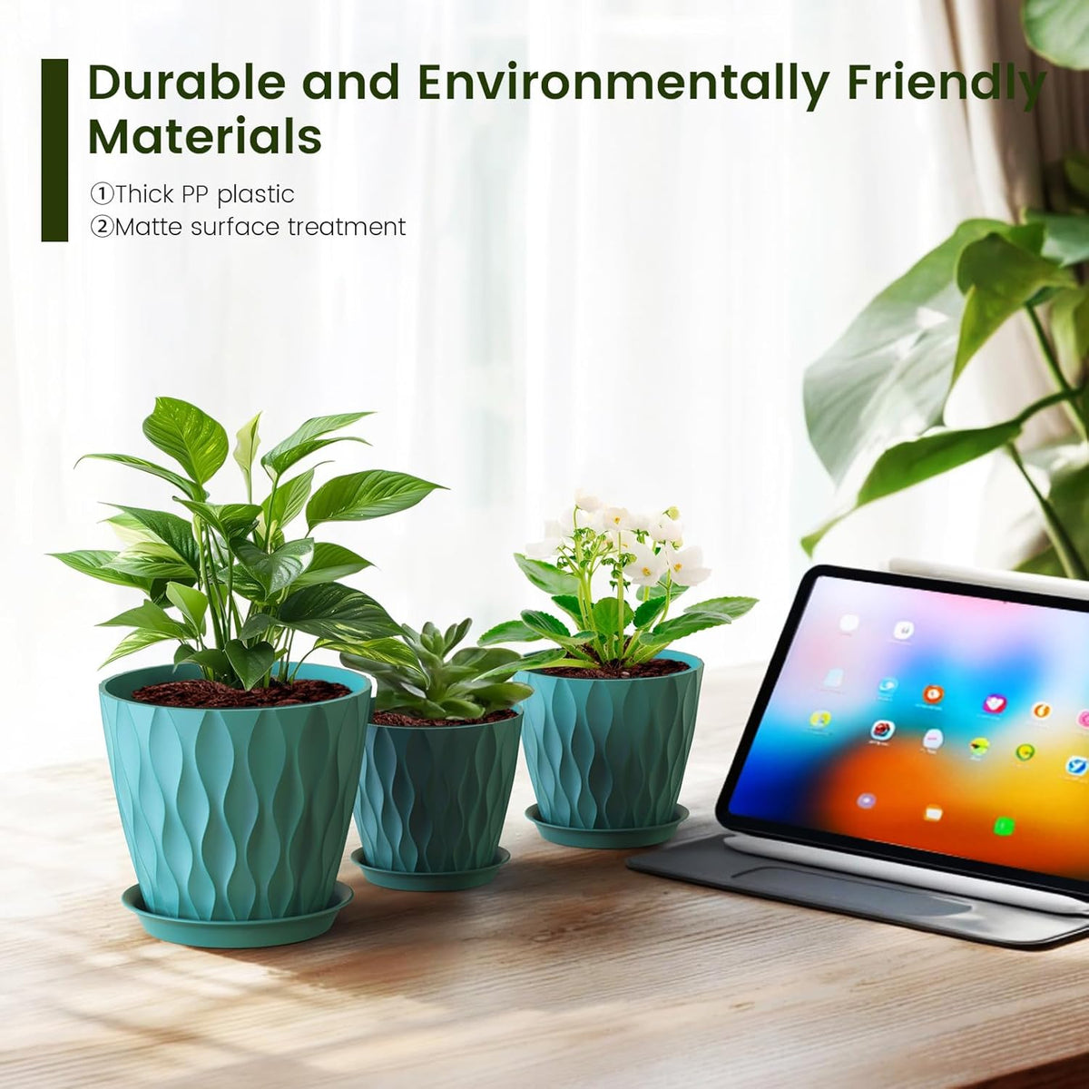 7/6.5/6/5.5/5/4.5/4 inch Plant Pots for Indoor Outdoor Plants, 7 Pack Thick Flower Pots with