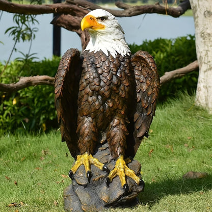 Large Garden Statue Standing Eagle Garden Sculpture, Majestic Hand Drawn Bald Eagle Decoration