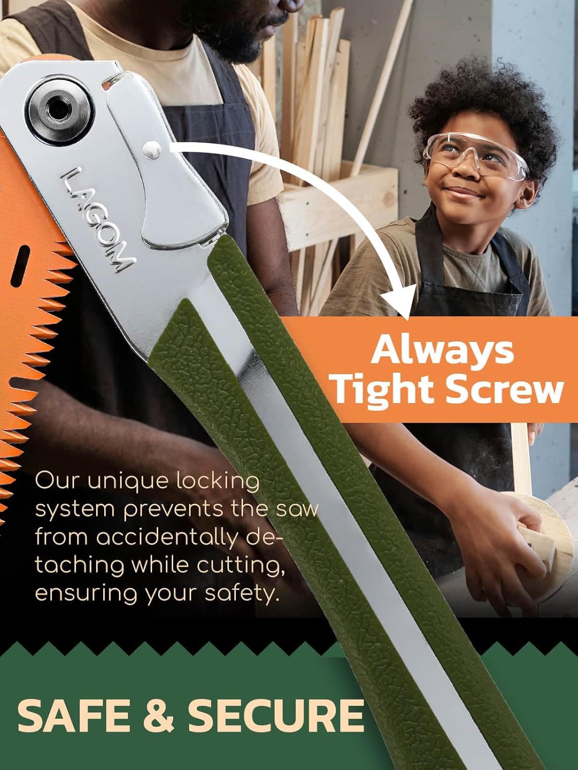 LAGOM Folding Camp Saw for Cutting Branches, 11.4" Straight Blade | SK5 Steel, Ergonomic Handle