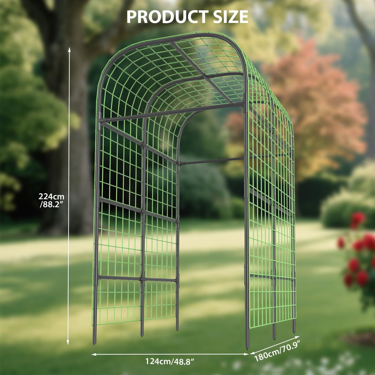 Metal Garden Arch Trellis, 7.3Ft Black for Raised Beds, Plant Support for Cucumbers & Climbing
