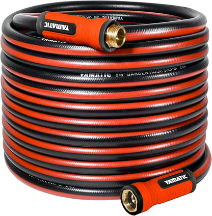 YAMATIC Heavy Duty Garden Hose 75FT x 5/8", Flexible Water Hose with 360° Swivel Handle, 3/4" Brass