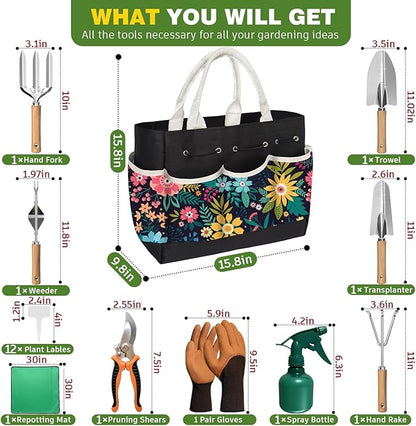 22Pcs Gardening Tools Set for Women Heavy Duty Garden Hand Tool Kit Gardener Gifts for Beginner