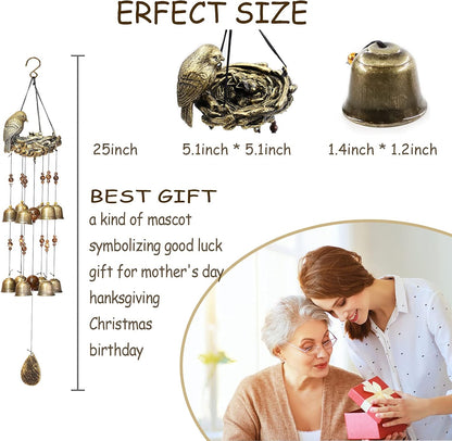 Bird Nest Wind Chimes,Wind Chimes for Outside with 12 Wind Bells for Glory Mothers Love Gift,Bird