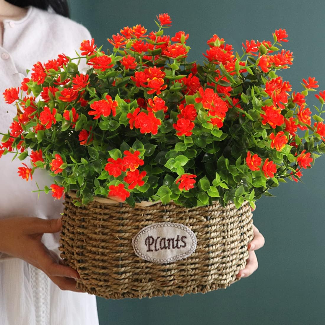 RECUTMS 12 Bundles Artificial Fake Flowers, Faux Outdoor Plastic Plants UV Resistant Shrubs Outside