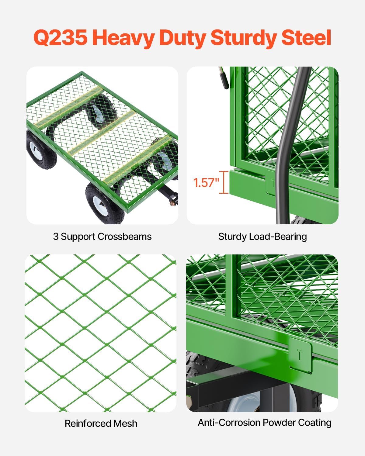 VEVOR 900 Lbs Steel Garden Cart on Wheels, Heavy Duty Pullable Garden Wagon Yard Cart, Outdoor
