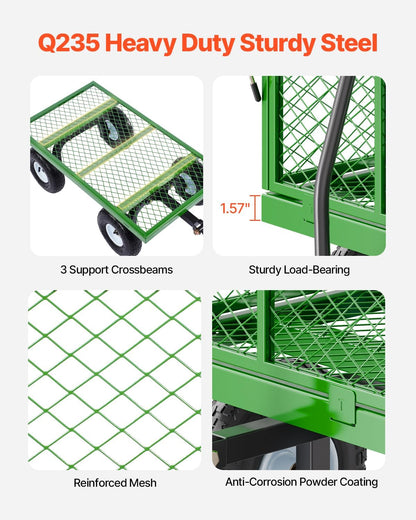 VEVOR 900 Lbs Steel Garden Cart on Wheels, Heavy Duty Pullable Garden Wagon Yard Cart, Outdoor