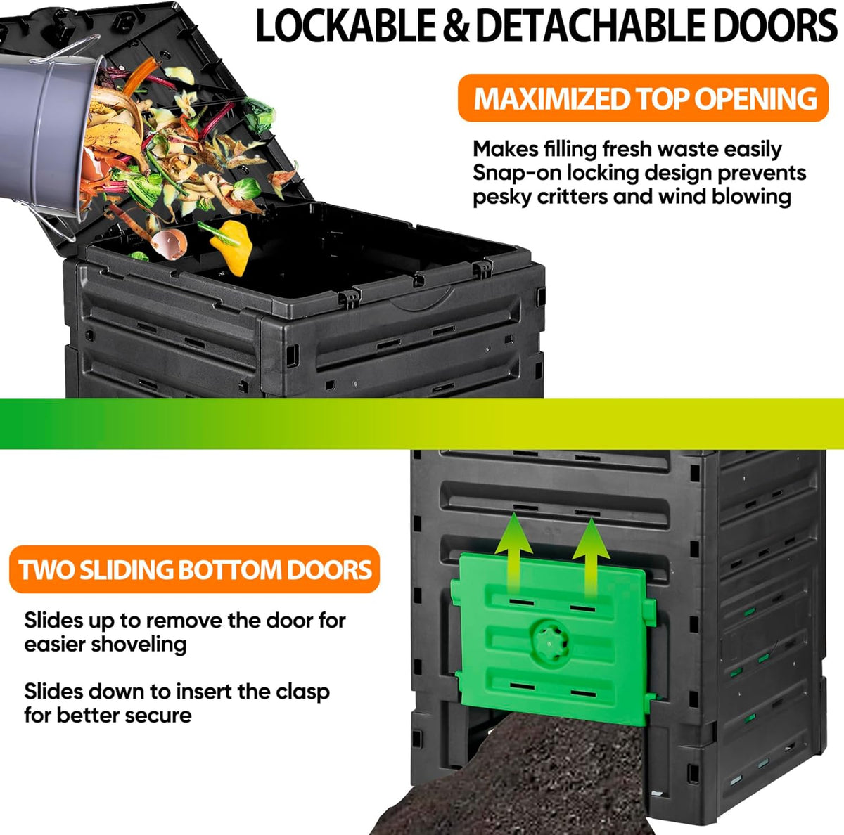 JupiterForce 120 Gallon Large Compost Bin, BPA Free Outdoor Composting Tumblers for Garden Patio