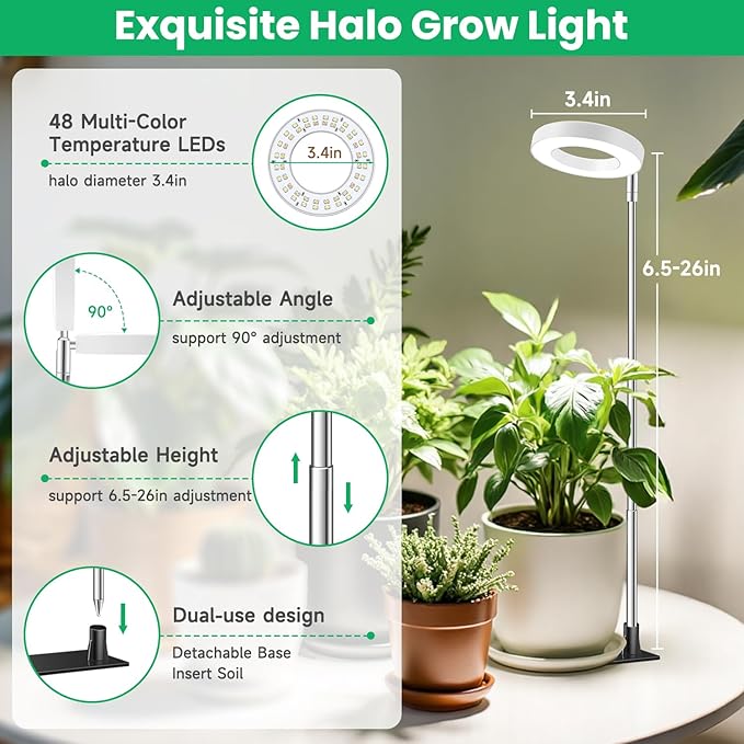 Grow Light, Full Spectrum Plant Lights for Indoor Growing with with 3/9/12H Timer, 3 Color Modes