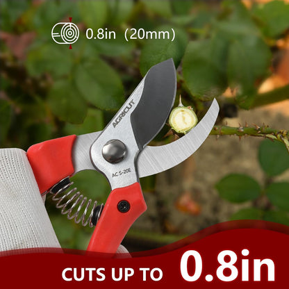 AGRICUT Pruning Shears for Gardening - 4/5 Inch Cut Capacity Bypass Pruners with High Carbon Steel