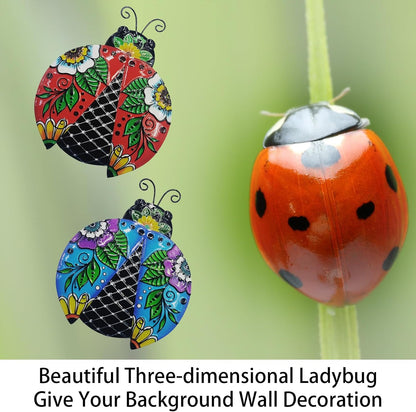 John's Studio 2Pcs Metal Ladybug Wall Decor Outdoor Garden Hanging Art Sculptures Home Ocean Theme