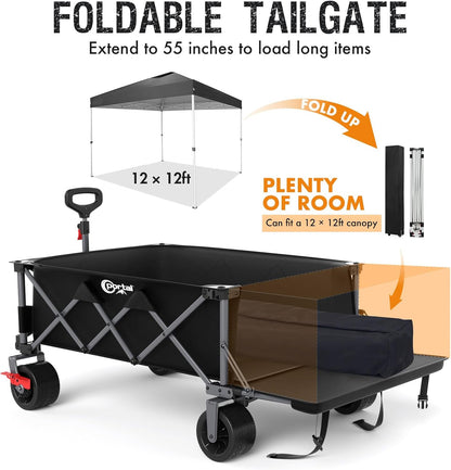 Portal 26" Extra Wide 55" Long Foldable Wagon with Tailgate, Large 600L Collapsible Wagon with