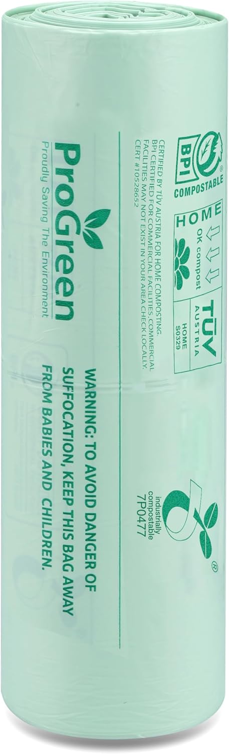 ProGreen Compostable Trash Bags 2.6 Gallon, 100 Count, Extra Thick 0.71 Mil, Small Compost Kitchen
