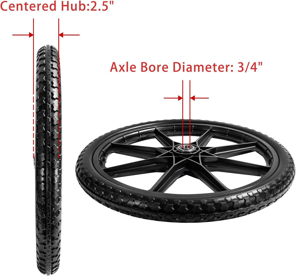 Parts Camp 20" Flat Free Tire Cart Wheels Replacement Rubbermaid Wheelbarrow Wheels Garden Cart