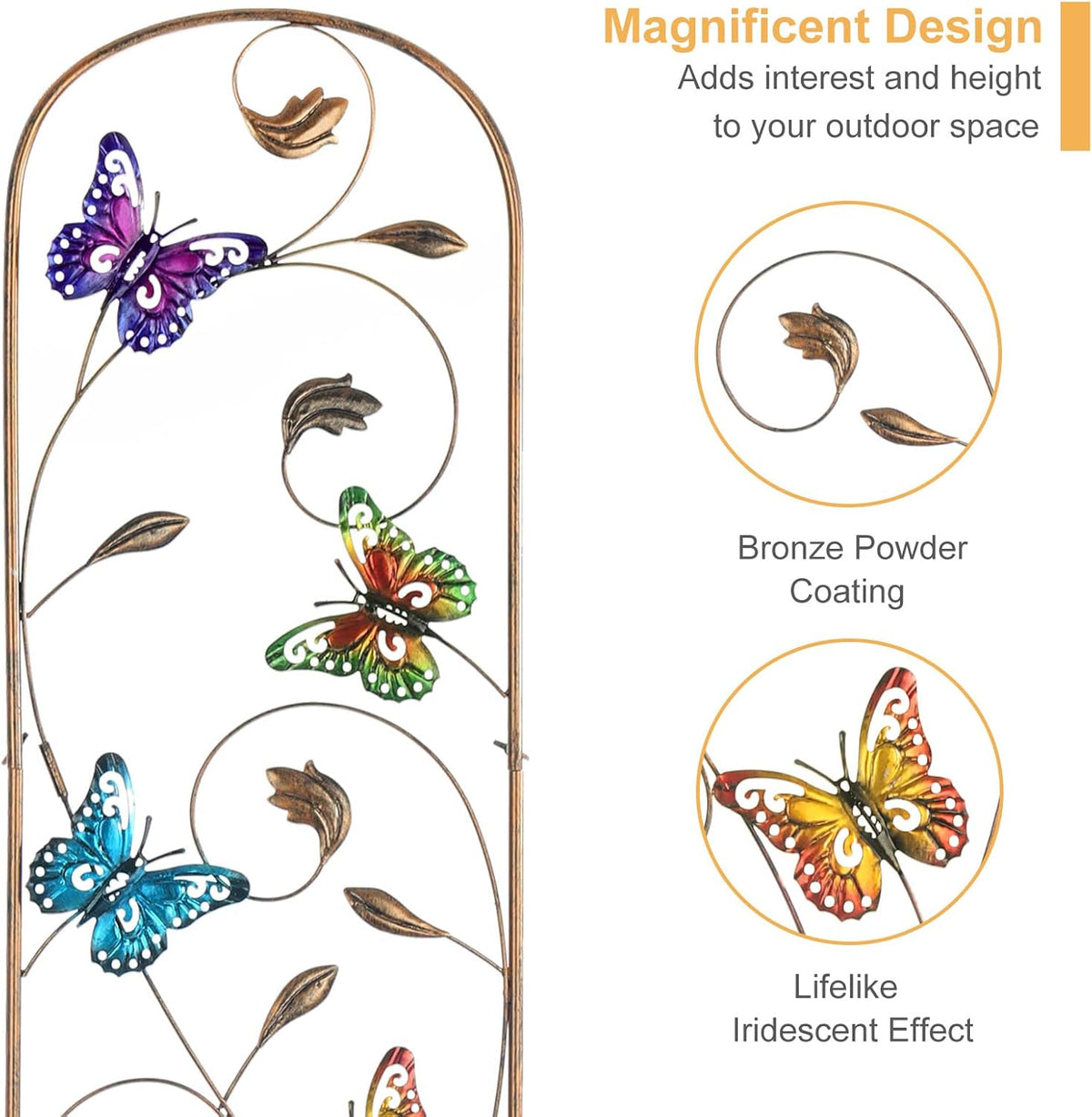 LEWIS&WAYNE 2 Pack Metal Garden Trellis with Colorful Butterfly 60 Inch High Outdoor Decoration