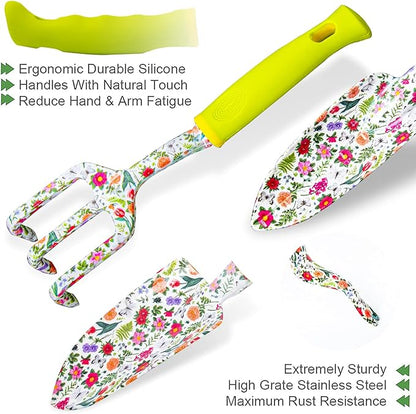 Garden Tool Set 9 Piece Heavy Duty Aluminum Gardening Hand Tools Kit Cute Gardening Supplies with