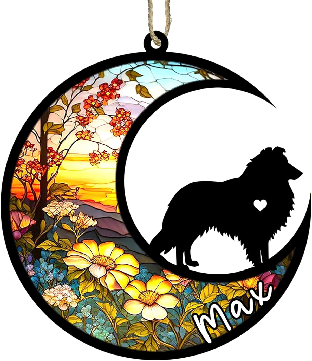 NAZENTI Shetland Sheepdog-Sheltie Hanging Ornament, Personalized Pet Memorial Suncatcher with Name