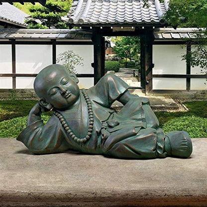 Design Toscano Resting Serene Baby Monk Asian Boy Garden Statue, 24 inches Wide, 12 inches Tall