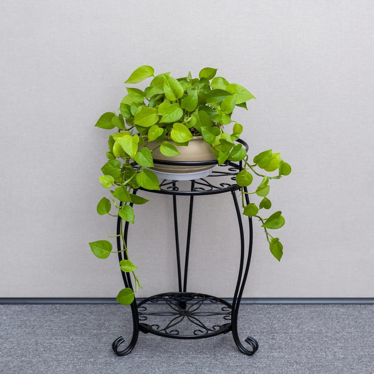 FaithLand Plant Stand, Heavy Duty Metal Planter Holder Indoor Outdoor, 2 Tier Round Potted Supports