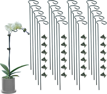 20 Pack Plant Support Stakes with 24 Pcs Plant Clips, Garden Single Stem Support Stake, Plant Cage