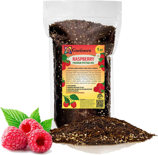 Gardenera Premium Raspberry Potting Soil Mix - Optimal Blend for Thriving and Juicy Berries - 1