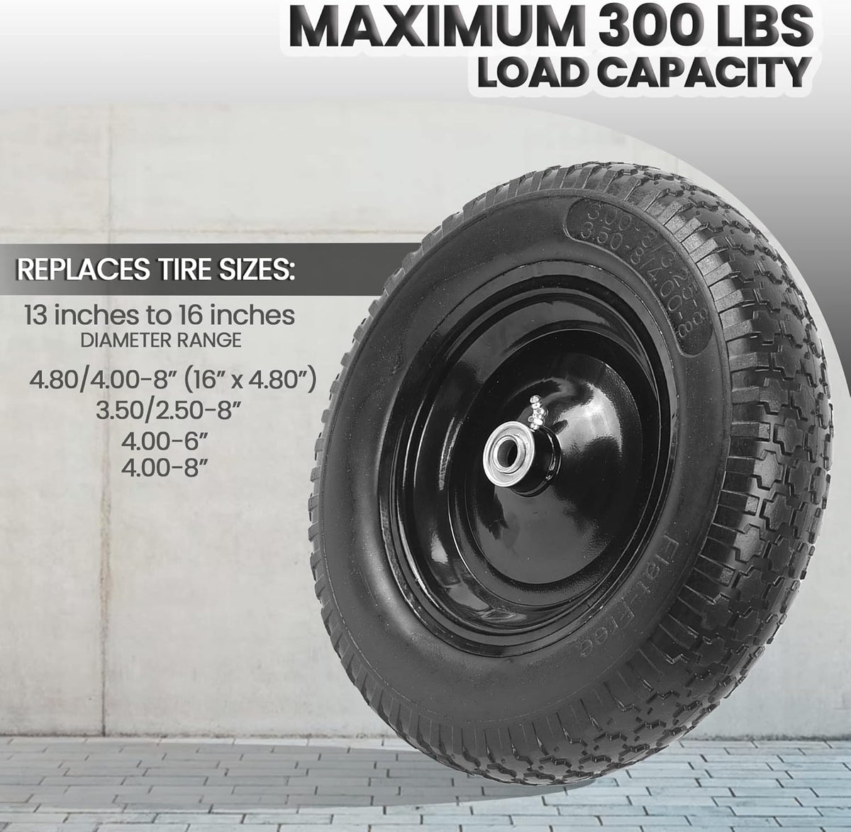 AR-PRO 4.80/4.00-8" Flat Free Tire and Wheel - 14.5" Solid Wheelbarrow Tires with 3" -7" Centered
