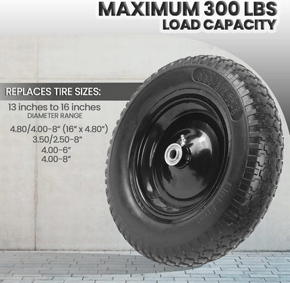 AR-PRO 4.80/4.00-8" Flat Free Tire and Wheel - 14.5" Solid Wheelbarrow Tires with 3" -7" Centered
