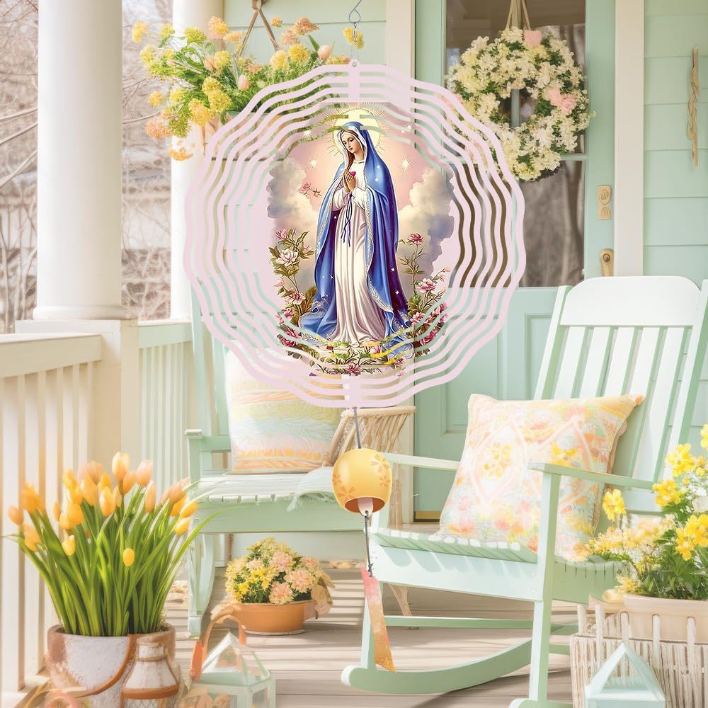 Virgin Mary Prayer Wind Spinner, Metal Wind Spinners Outdoor Indoor,Virgin Mary Hanging Garden