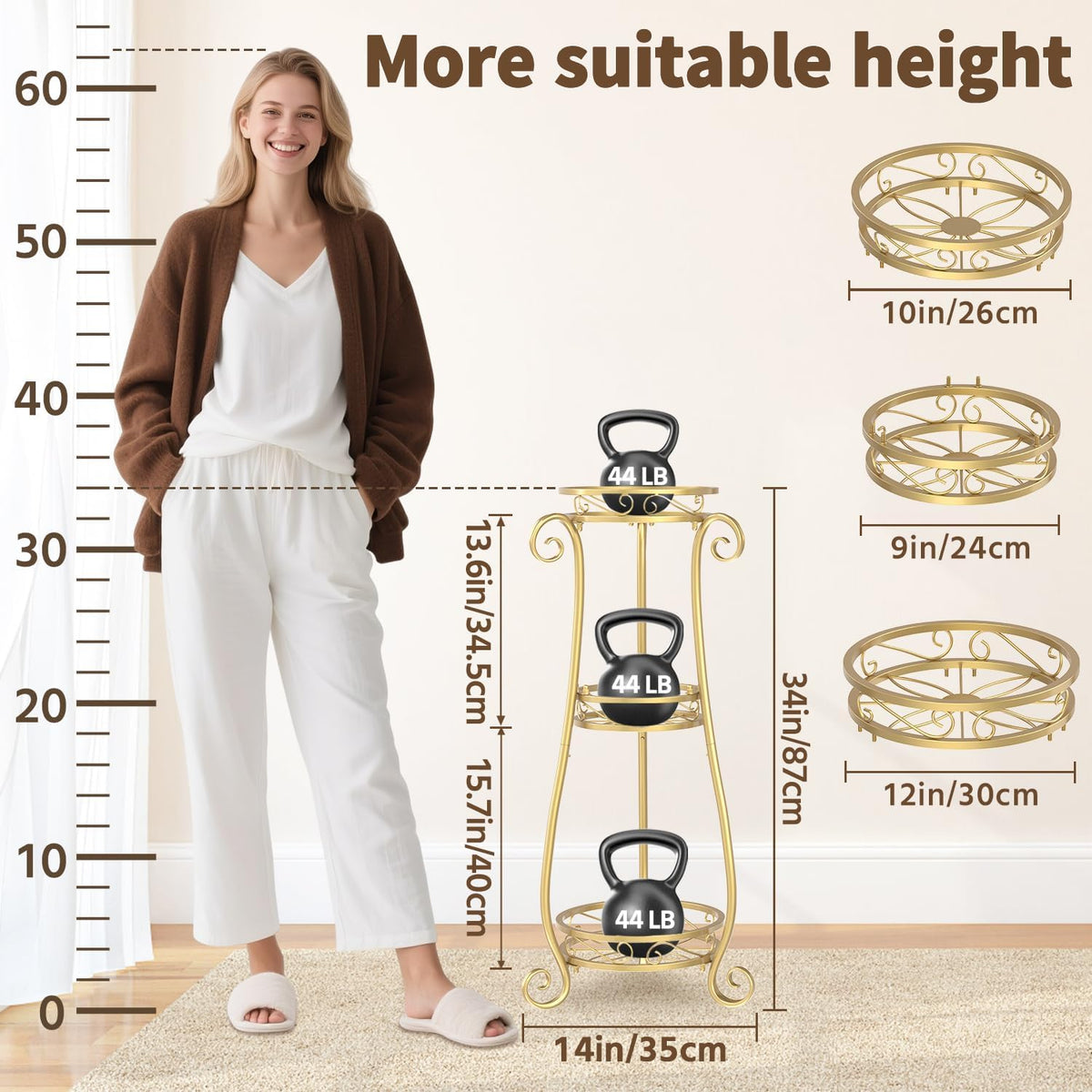LASZOLA 3 Tier Gold Metal Plant Stand for Multiple Large Planters Indoor Outdoor Organizer, Heavy