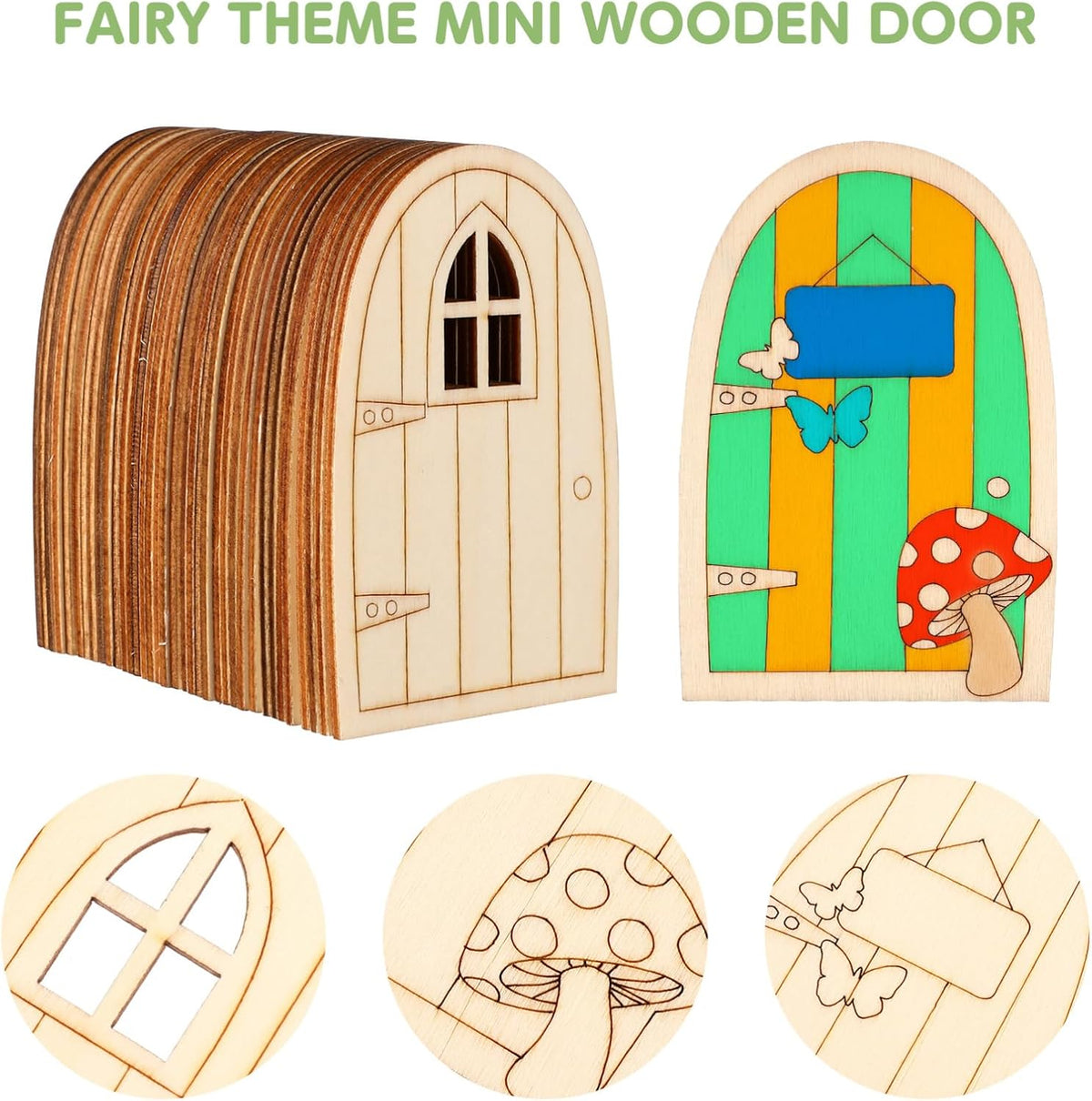 36pcs Mini Wooden Fairy Doors, Unpainted Elf Doors for Home Office Garden Decoration, Assorted