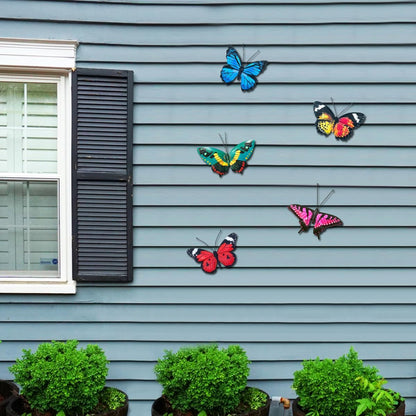 EOORAU Metal Butterfly Wall Decor - 5 Pack Lifelike Butterflies Wall Art Sculpture Hanging
