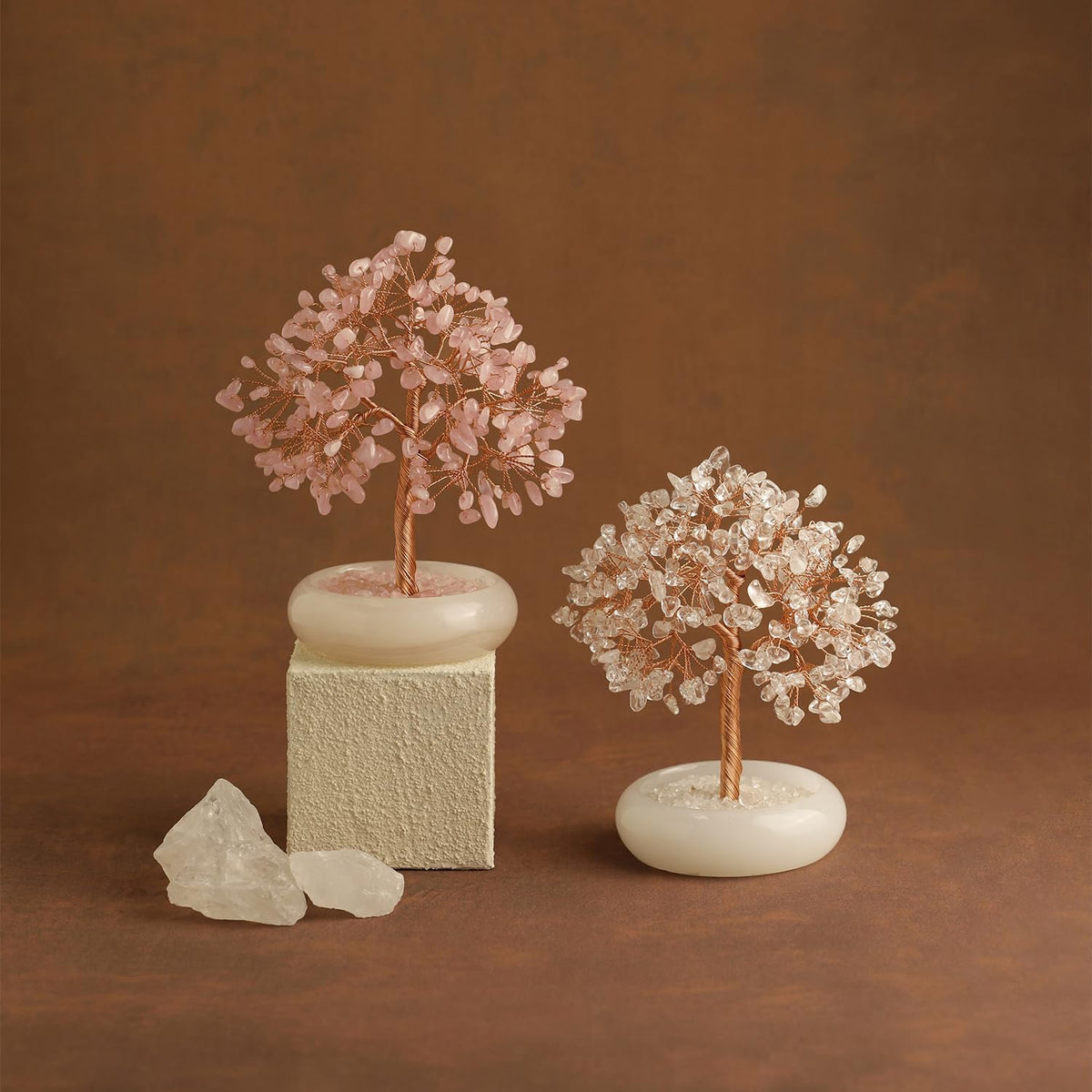 Rose Quartz Crystal Trees of Life for Home Office Desk Deco, Bonsai Tree, Chakra Healing Crystals