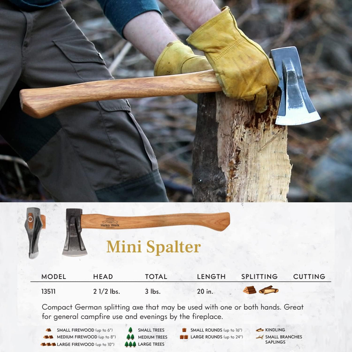 1844 Helko Werk Germany Axe Collection - 3 Traditional Splitting Axes Set - Saxon, Spaltaxt, Mini