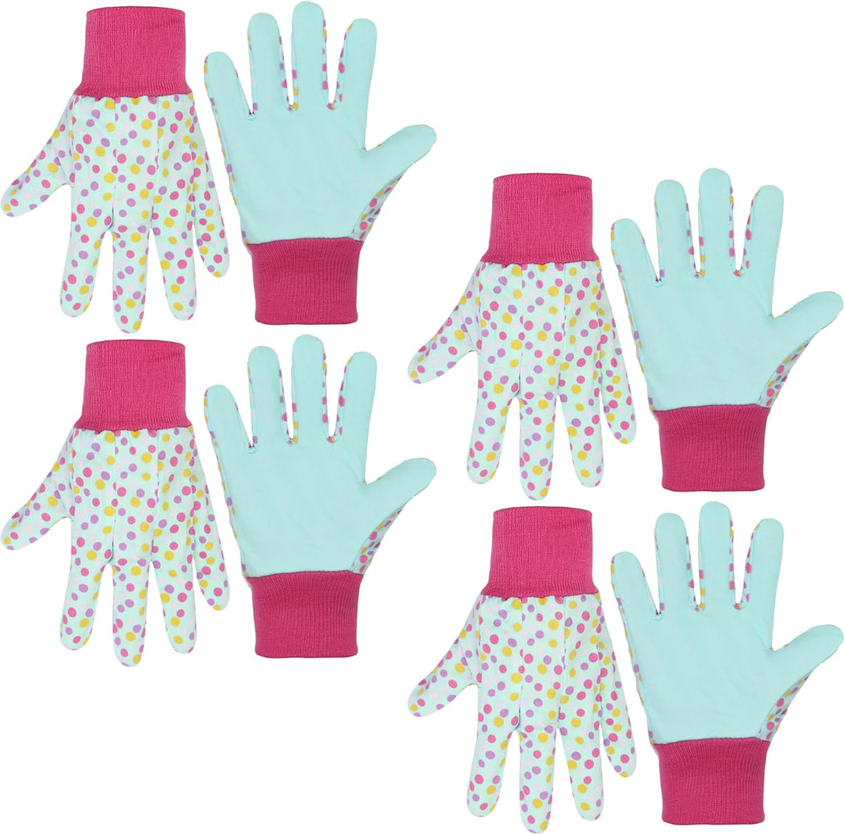 HANDLANDY 4 Pairs Kids Gardening Gloves, Girls Boys Children Garden Work Play Gloves (Pink Dot