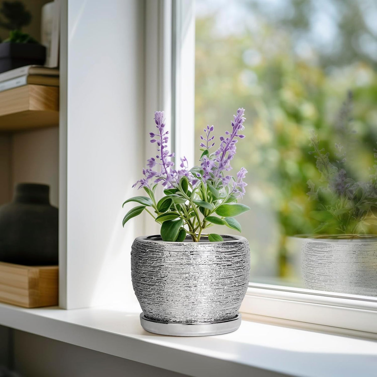 SQOWL Ceramic Plant Pots - 6 Inch Planter for Indoor Outdoor Plants, Modern Round Flower Pots with