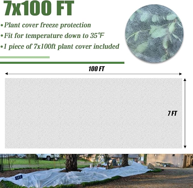 Plant Covers Freeze Protection, 7FT x 100FT 0.9oz Reusable Floating Row Cover Plant Blankets Frost