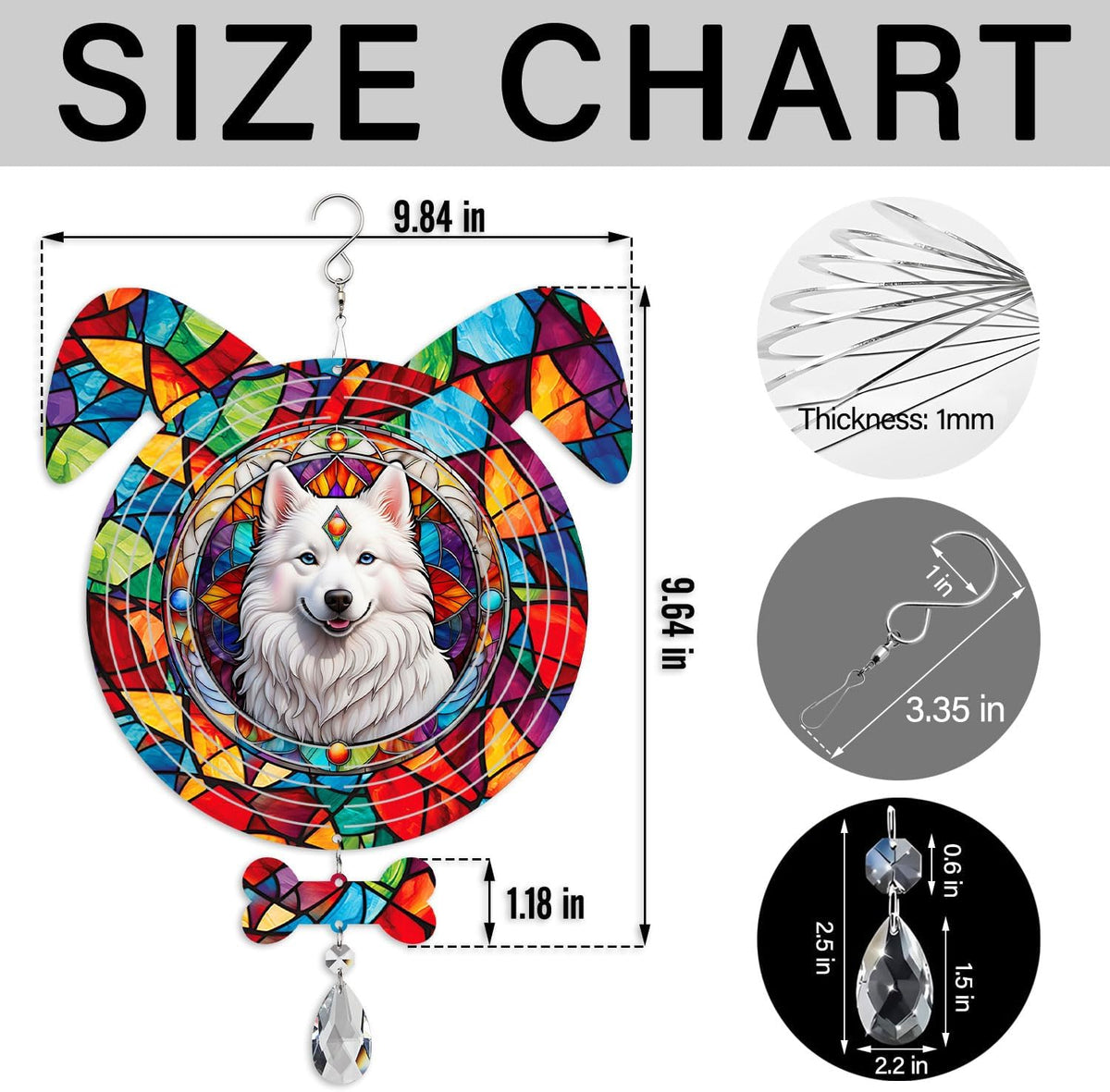 American Eskimo Dog Ears Wind Spinner, American Eskimo Wind Spinner Hanging for Yard and Garden