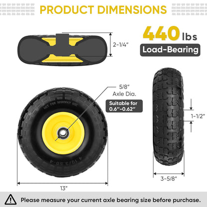 TICONN 4.00-6 Tire and Wheel Flat Free, 2 Pack 13" Solid Tires with 5/8" Axle Bore Hole and Double